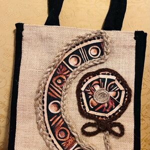 Handcrafted Jute Tote Bag with Artistic Design